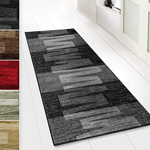 casa pura Teppich Läufer für Küche Via Veneto Flur & Wohnraum - Teppichläufer auf Maß - Meterware - Flurteppich - Küchenläufer - Brücke - Wohnzimmer Teppich 67x100 cm | 0,67m² - Schwarz