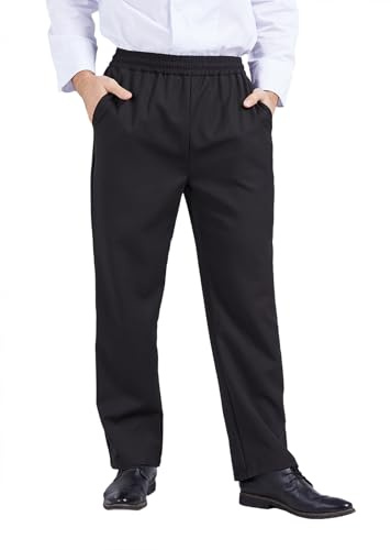 Nanxson Black Chef Trousers for Men, Work Pants with Elasticated Waist | Lightweight Baggy Trousers, Loose Fit Chef Pants, Professional Kitchen Uniform