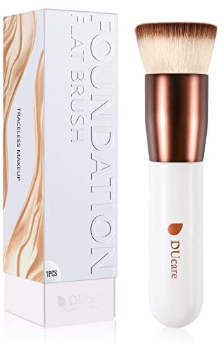 DUcare Foundation Brush Make Up Pinsel Flat Top Kabuki Brush, Synthetic Professional Liquid Blending Mineral Powder Makeup Tools, Roségold/Weiß