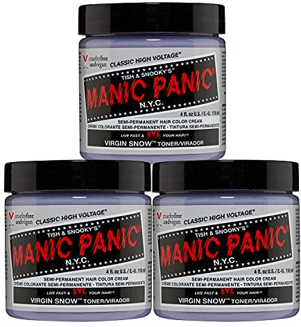 Manic Panic Virgin Snow Classic Creme, vegan, tierversuchsfrei, Haartoner, beseitigt Messingtöne, 3 x 118 ml