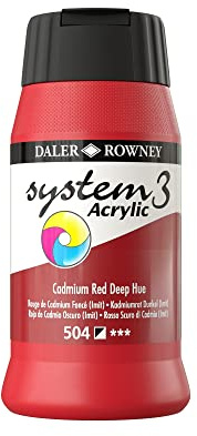 Daler-Rowney System3 Acrylic Paint, Plastic Pot, 16.91oz - 500 ml, Cadmium Red Deep Hue