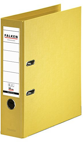 Original Falken Chromocolor Premium-Ordner. Made in Germany. Kunststoffbezug außen und innen 8 cm breit DIN A4 gelb Ringordner Aktenordner Briefordner Büroordner Plastikordner Schlitzordner
