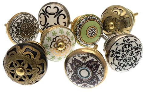 Mango Tree - Ceramic Doors Knobs in 8 Different Moroccan Style Shabby Chic Vintage Designs for Cupboards, Wardrobes and Drawers