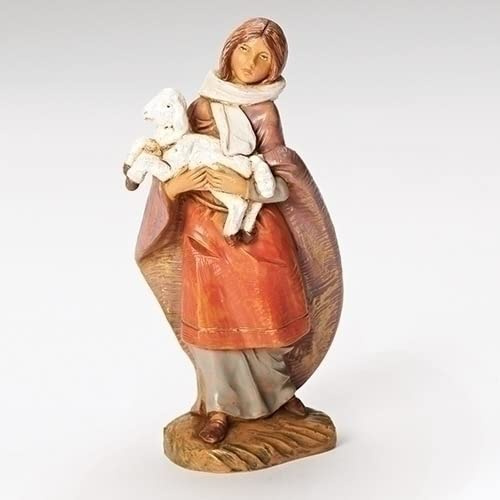 Fontanini by Roman Inc., Emma The Shepherdess, 5 Shepherd Collection, Nativity Figure and Accessories, Hand Sculpted and Painted