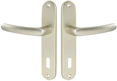 Vachette Set de Poignée de Porte sur Petite Plaque - Version Clé L, Porte de Chambre, Bureau - Entraxe 165 mm - Système de Pose Facile - Aluminium Résistant - Finition Champagne - Garantie 2 Ans