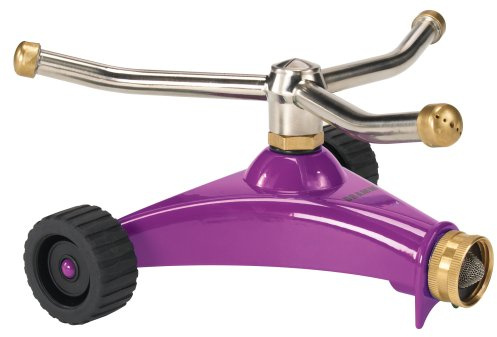 DRAMM ColorStorm 3 Arm Sprinkler on 6 Wheels Heavy Duty Metal Base for Lawn, Yard, Garden and Large Area, Berry 25m Diameter