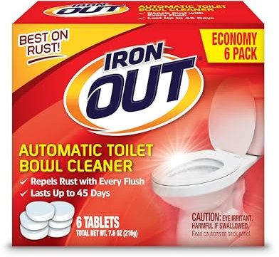 Iron OUT Automatic Toilet Bowl Cleaner Tablets, Helps Remove and Prevent Rust Stains with Every Flush, Lasts up to 45 Days, Made in the USA, 6 Tablets