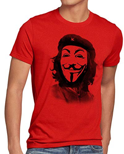 style3 Anonymous Cuba Liberta Herren T-Shirt Hacktivismus Netzkultur Fawkes Guy revolutionär, Größe:XL, Farbe:Rot