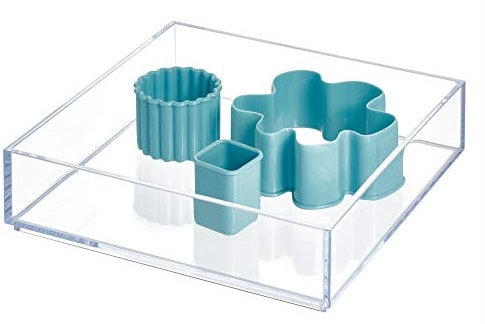 iDesign Desk Drawer Organiser for Makeup and Kitchen Utensils, Large Storage Tray Dividers made of Durable Plastic, Clear, White, Small: 20.3 cm x 20.3 cm