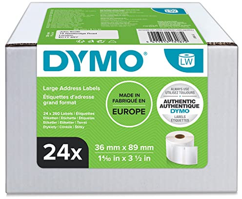 DYMO Original LabelWriter Adressetiketten (Groß) | 36 mm x 89 mm | 24 Rollen mit je 260 leicht ablösbaren Etiketten (6.240 Etiketten) | selbstklebende Etiketten | für LabelWriter-Beschriftungsgerät