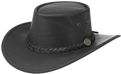 Barmah Squashy Outback Leder Westernhut Lederhut (L (58-59 cm) - schwarz)
