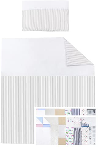 Vizaro - Steppdecke - Bettdecke + Kissen - Kinderbettwäsche Set für Moses - Stubenwagen - Wiege - Übergangszeit - 70x80 cm - 100% Baumwolle - Made in EU - Graue Linien
