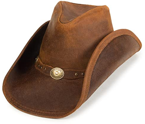 Minnetonka Unisex Silverton Dude Leather Hat with Metal Conchos, Brown, M
