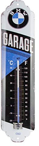 Nostalgic-Art 80312 Thermomètre analogique BMW – Garage – Cadeau pour les fans d'accessoires automobiles, en métal, Vintage décoration, 6,5 x 28 cm