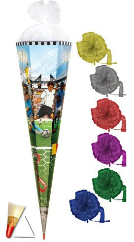 3 - D Schultüte - Soccer 70 cm - incl. Schleife - mit Holzspitze/Filzabschluß und Netz - Zuckertüte Roth Fußball Fussball Tor Bälle Torwart Sport Stadion