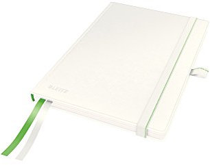 Leitz Complete Qualitäts-Notizbuch A5 liniert, 160 Seiten, 80 Blatt, Hardcover mit hochwertigem Einband, 100 g/m² Papier, Gummizugverschluss, Textilbänder, Stiftelasche, Mit Tasche, Weiß, 44780001