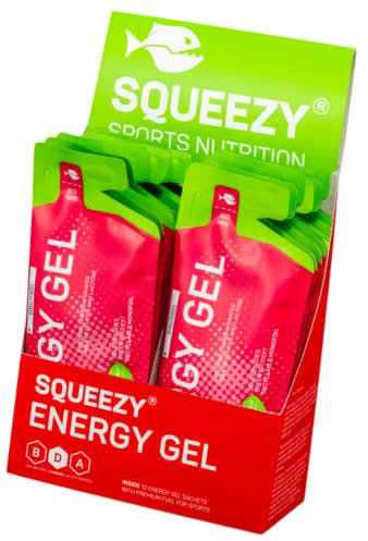 Squeezy Energy Gel Box (Orange/Pfirsich) 12er Pack - Sport Energy Gel für schnelle & dauerhafte Energie bei maximaler Verträglichkeit beim Laufen, Radsport, Marathon & Co.