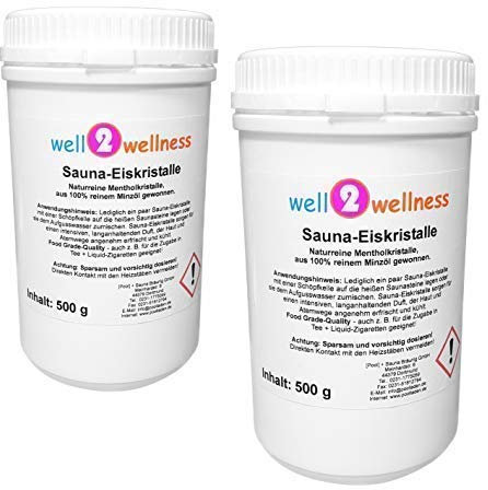Sauna - Cristales de Hielo/Mentol - Cristales 1,0 kg (2 X 500G Latas) - de de 100% Aceite Puro de Menta