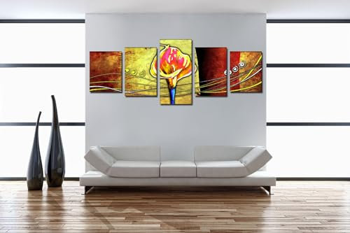 Wandbild - Abstrakte Kunst Calla 09 - gelb - Bild auf Leinwand - 200x80 cm - 5teilig - Leinwandbilder - Urban & Graphic - Blume - Zierpflanze - Trauer - Blüte
