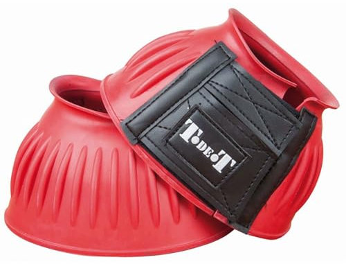 TdeT Hufglocke für Pferde, mit Klettverschluss, aus Gummi, rot, S