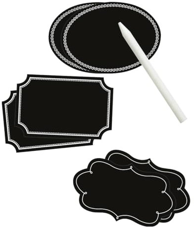 folia 39201 - Tafelfolien Etiketten, selbstklebend, mit Specksteinstift, 6 Stück schwarz, in 3 Formen sortiert, zum Dekorieren und Beschriften