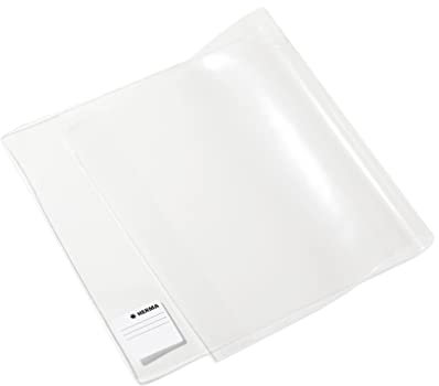 HERMA 14285 Buchumschlag 28,5 x 54 cm Basic, Buchhülle mit Beschriftungsetikett & Kantenschutz aus abwischbarer Polypropylen-Folie, Buchschoner für Schulbücher, transparent