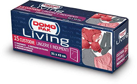 Sacchetti Antipolvere per Lingerie e Indumenti - Organizza il Tuo Armadio e Proteggi i Tuoi Abiti - 15 Buste Trasparenti 31x43 cm - Domopak Living