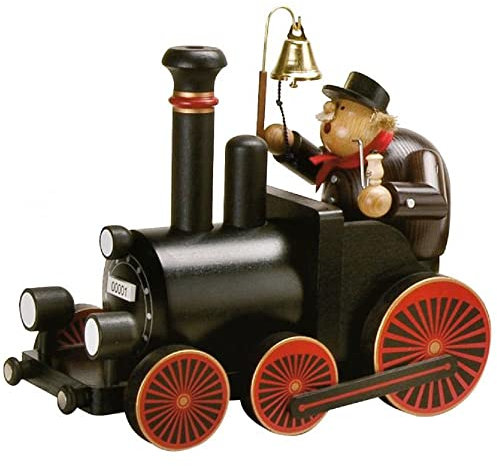 KWO Olbernhau 81928 Räuchermännchen Lokführer mit Lokomotive, 22 cm
