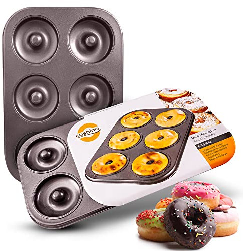 Cushina Doughnut Mould for Baking Healthy Mini Donuts, Muffins and Cakes - 6 Cup Non Stick Donut Pan