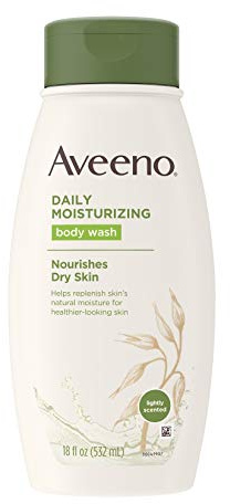 Aveeno Daily Moisturizing Body Wash for Dry Skin with Soothing Oat ; Rich Emollients, Creamy Shower Cleanser, Gentle, Soap-Free and Dye-Free, Light Fragrance, 18 fl. oz.