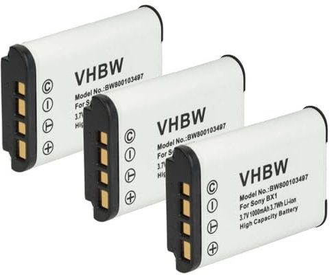 vhbw 3X Batterie Compatible avec Sony Cybershot DSC-HX90, DSC-RX1, DSC-HX90V, DSC-HX99, DSC-RX100, DSC-HX95 Appareil Photo (1000mAh, 3,6V, Li-ION)