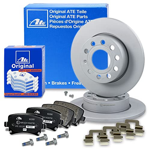 ATE Bremsenset Hinterachse inkl. Bremsscheiben hinten Ø 256 mm voll und Bremsbeläge hinten Kompatibel mit AUDI A3, SEAT ALTEA, TOLEDO, SKODA OCTAVIA, SUPERB, VW CADDY, GOLF, JETTA, SCIROCCO, TOURAN