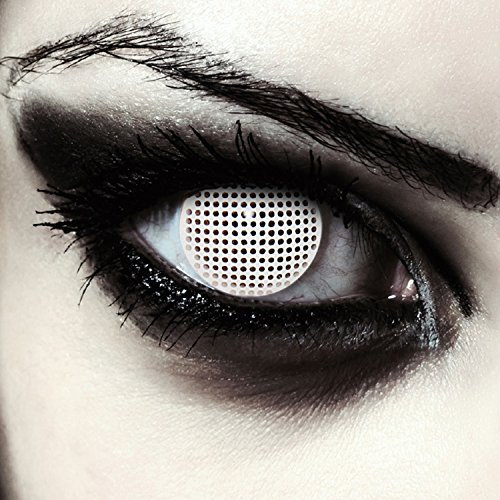 DESIGNLENSES, Farbige weiß Halloween Kostüm Kontaktlinsen mit Gitter Muster, 1 Paar (2 Stück),weiche Zombie Farblinsen ohne Stärke, White Screen