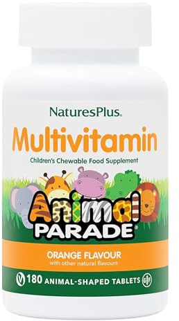 NaturesPlus Animal Parade Children’s Multivitamin Orange Flavour - Plant Based Chewable Multivitamin for Kids - Gluten Free, Vegan - 180 Chewable Tablets