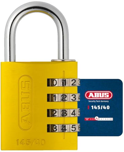 ABUS Zahlenschloss 145/40 Gelb - Kofferschloss, Spindschloss u. v. m. - Aluminium-Vorhängeschloss - individuell einstellbarer Zahlencode - ABUS-Sicherheitslevel 4