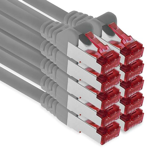 1aTTack.de - 10x 0,25 m câble patch CAT6 S/FTP blindage PIMF câble réseau CAT.6 RJ45 câble Ethernet routeur DSL LAN commutateur modem panneau de brassage - gris - 10 pièces