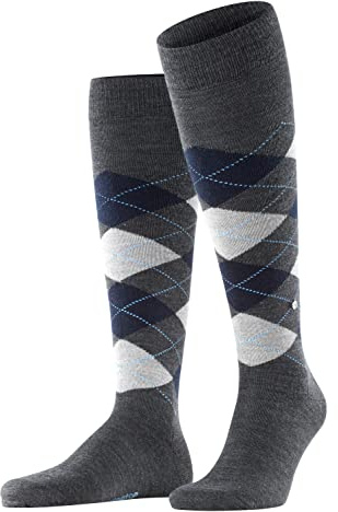 Burlington Herren Kniestrümpfe Edinburgh M Kh Wolle lang gemustert 1 Paar, Grau Rock-Limelight 3194-O, 40-46