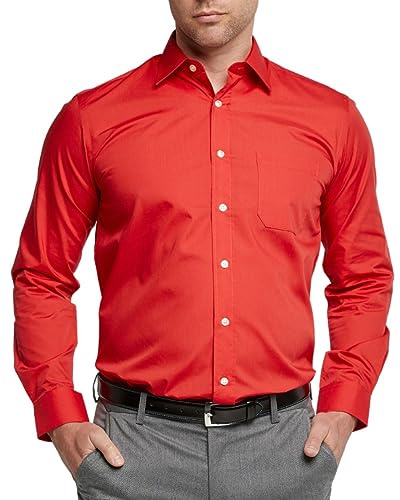 Double Two Men's Shirts Long Sleeve Smart Casual Regular Fit Wedding Work Cotton Blend Shirt Red