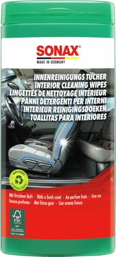 SONAX Toallitas humedas para interiores del coche, con aroma fresco (25 unidades) para una limpieza rápida, sencilla y profunda de todas las superficies del interior del vehículo | N.° 04122000-057