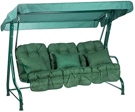 Alfresia Roma 3-Seater Garden Swing Seat - Outdoor Patio Swing Chair, Adjustable Waterproof Canopy and Classic Cushions, Green Canopy and Frame, Green