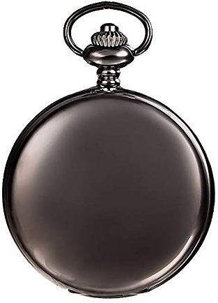 JewelryWe Herren Damen Taschenuhr Classic Glänzend Kettenuhr Analog Quarz Uhr mit Halskette Kette Umhängeuhr Pocket Watch Geschenk Schwarz