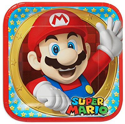 Super Mario Bros Plato de Fiesta Cuadrados, 8 Unidades, 23 cm (Amscan 551554)