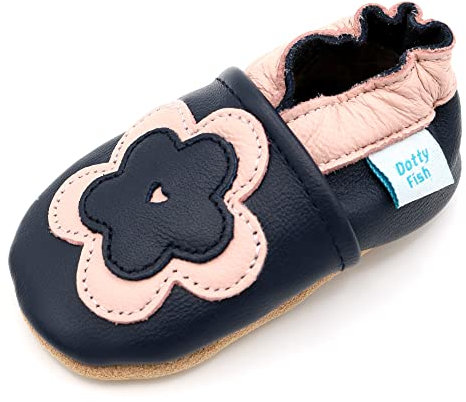 Dotty Fish Baby Weiche Lederschuhe für Mädchen Lauflernschuh, Marineblau Blume, 19 EU 6-12 Monate