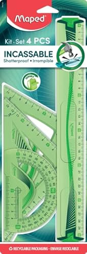 Maped Set 4 Pz Con Riga Cm30 Goniometro 180° 2 Squadre Cm 21 Infrangibile