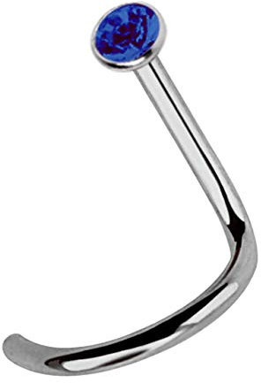 Modern Nature Piercing-Schmuck 1 x Titan Nasenstecker Spirale, gefaßter 2,0 mm Stein in dunkelblau, Stab 1,0 mm