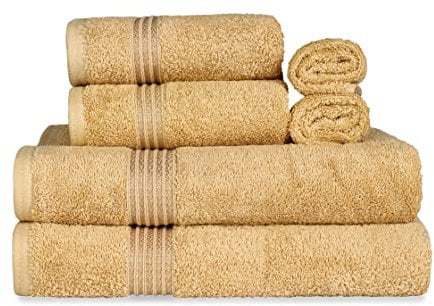 Superior Luxuriöses Baumwoll-Badetuch – 6-teiliges Set, hochwertige Handtücher aus ägyptischer Baumwolle, Gold