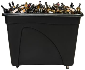 Chabrias Ltd Mobile Glass Bottle Recycling Bin, 208 L Bottle Skip/Bar Truck – Heavy-Duty UK-Made, Leak-Resistant Smooth Interior, Stackable Design, 4 Swivel Castor Wheels – Black