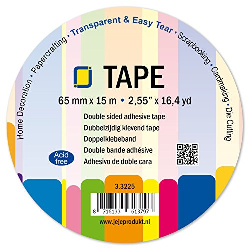 JEJE Double-Sided Clear Adhesive Tape, Synthetic Material, Transparent, 65 mm x 15 m