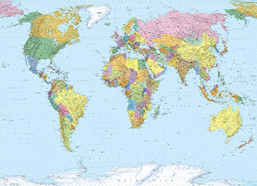 Komar 4-050 Wandtapete 270X188 World Map Fototapete 270 x 188 cm-Tapete, Wand, Dekoration, Wandbelag, Wandbild, Wanddeko, Landkart, Weltkarte-4-050, 254 x 184 cm, 4 Teile