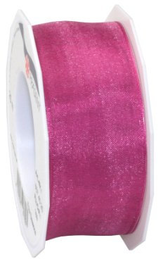 Präsent Four Seasons transparentes Band mit Drahtkante Magenta, 25 m einfarbiges Stoffband, 40 mm Breite, leicht biegsames Schleifenband zum Dekorieren & Basteln, für besondere Anlässe